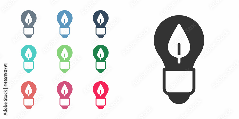 Black Light bulb with leaf icon isolated on white background. Eco energy concept. Alternative energy concept. Set icons colorful. Vector Black Light bulb with leaf icon isolated on white background. Eco energy concept. Alternative energy concept. Set icons colorful. Vector