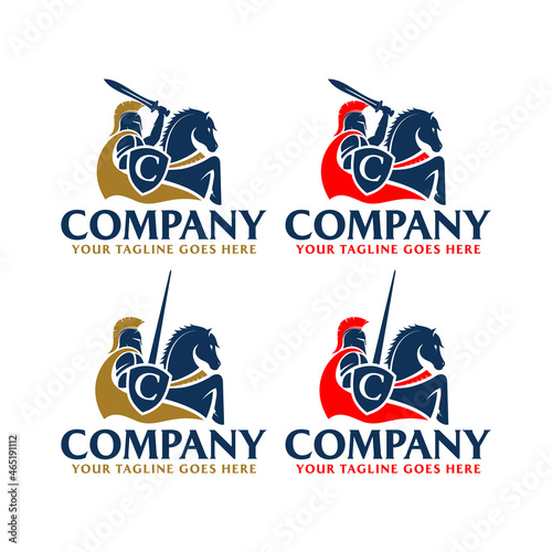 Logo vintage with centurion spartan and horse with shield really good for your law or finance business company