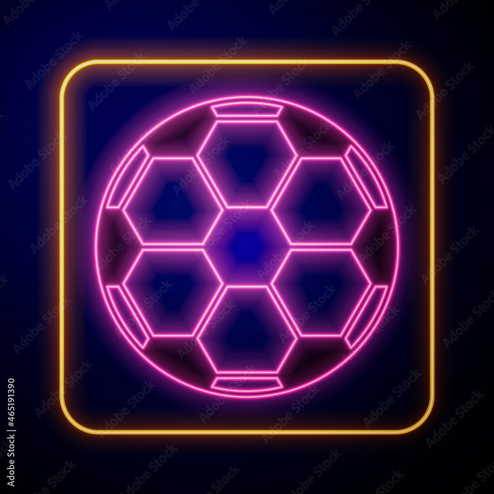 Naklejka premium Glowing neon Soccer football ball icon isolated on black background. Sport equipment. Vector