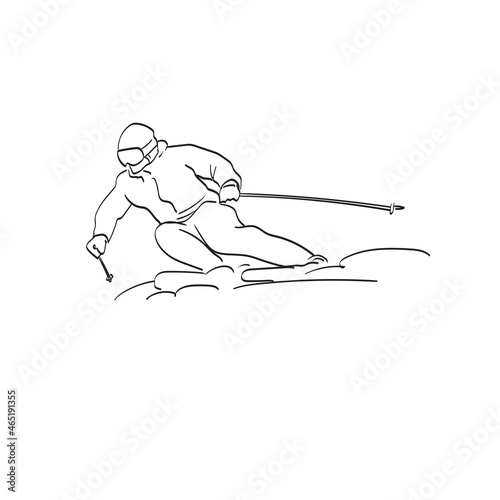 line art skier skiing downhill illustration vector isolated on white background