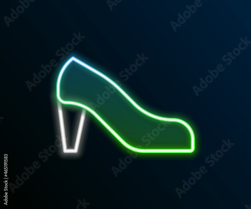 Glowing neon line Woman shoe with high heel icon isolated on black background. Colorful outline concept. Vector