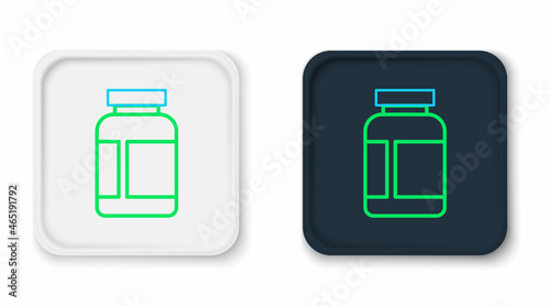 Line Sports nutrition bodybuilding proteine power drink and food icon isolated on white background. Colorful outline concept. Vector