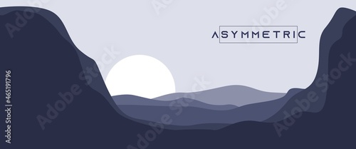 Abstract asymmetric mountain landscape vector design concept used for background, backdrop, wallpaper, nature banner.