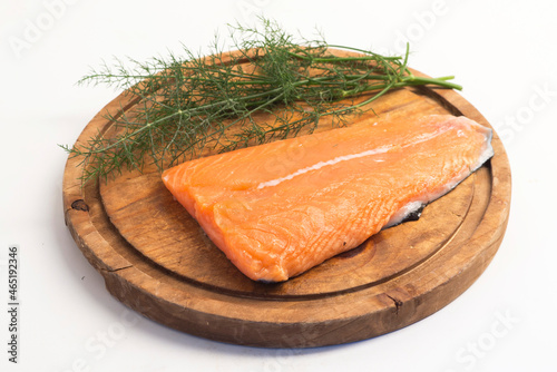 Fresh raw salmon fish white background photo