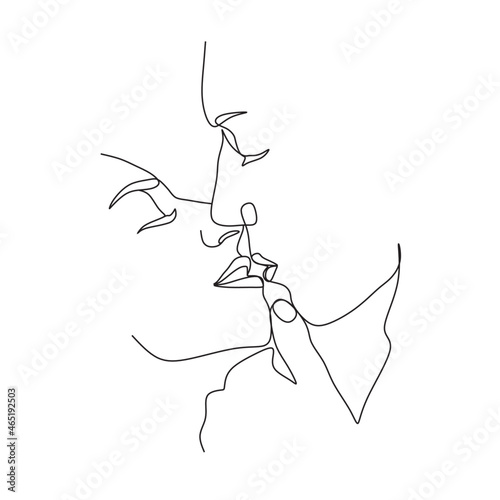 One Line Art Couple, Line Art Men and woman, Minimal Face Vector.  Couple print, Kiss print, Valentines Day Illustration. Love poster. 2 faces. We are one line. 