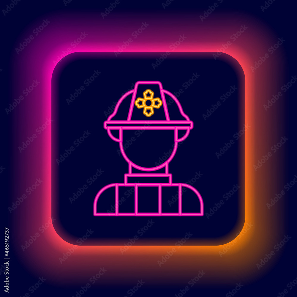 Glowing neon line Firefighter icon isolated on black background. Colorful outline concept. Vector