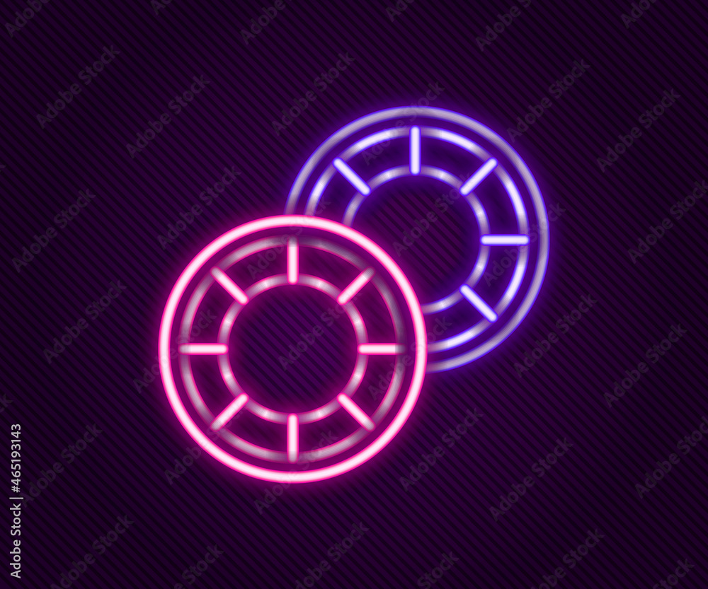 Glowing neon line Casino chips icon isolated on black background. Casino gambling. Colorful outline concept. Vector Glowing neon line Casino chips icon isolated on black background. Casino gambling. Colorful outline concept. Vector