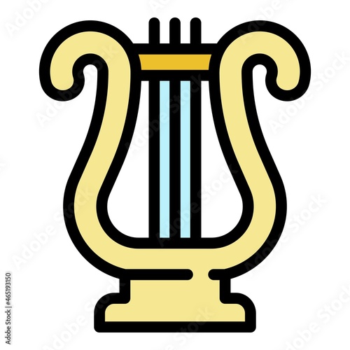 Musical harp icon. Outline musical harp vector icon color flat isolated