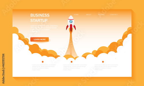 Business startup rocket landing page. infographic template. vector design
