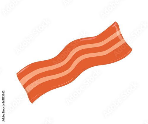 Bacon slice. Strip of cooked crispy pork meat with streaky lard. Cut piece of smoked meaty fat greasy snack. Continental food icon. Colored flat vector illustration isolated on white background