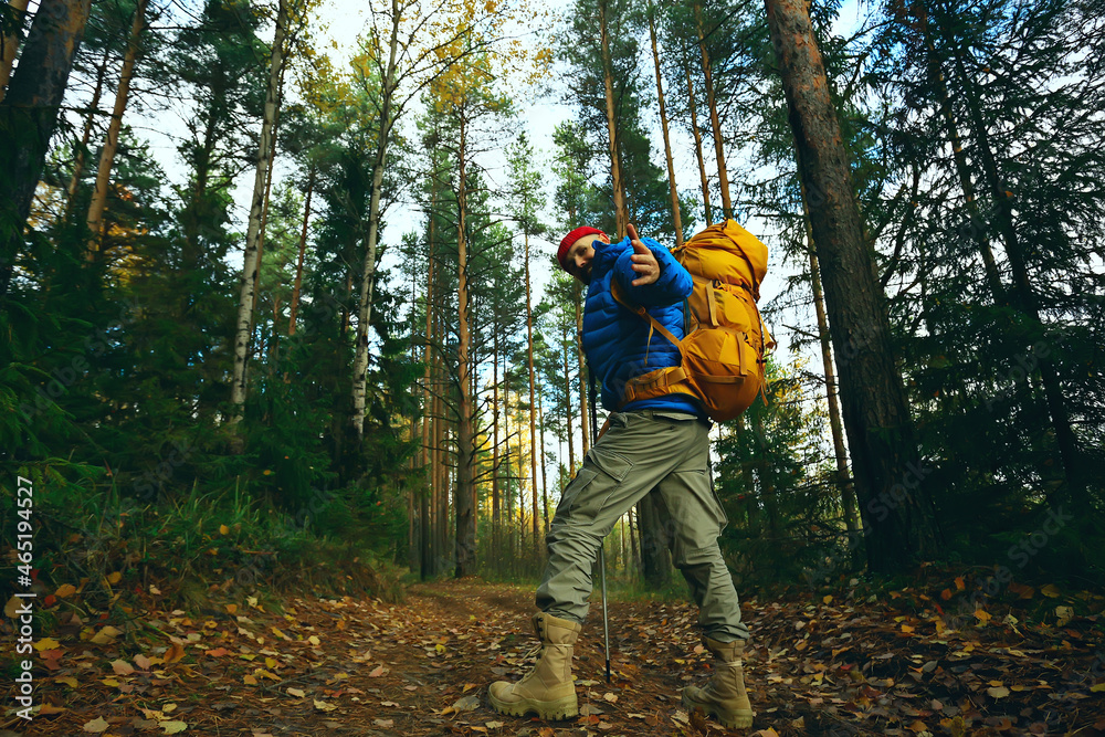 follow me on a hike, a man invites you to a forest hike, autumn landscape in the forest in nature follow me on a hike, a man invites you to a forest hike, autumn landscape in the forest in nature