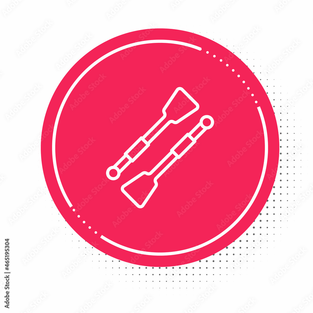 White line Oars or paddles boat icon isolated on white background. Red circle button. Vector White line Oars or paddles boat icon isolated on white background. Red circle button. Vector