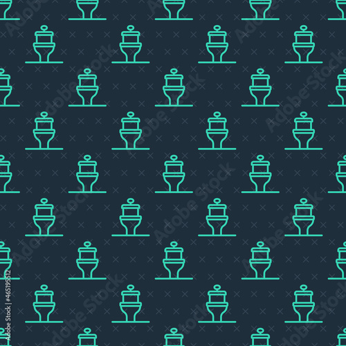 Green line Toilet bowl icon isolated seamless pattern on blue background. Vector © Iryna