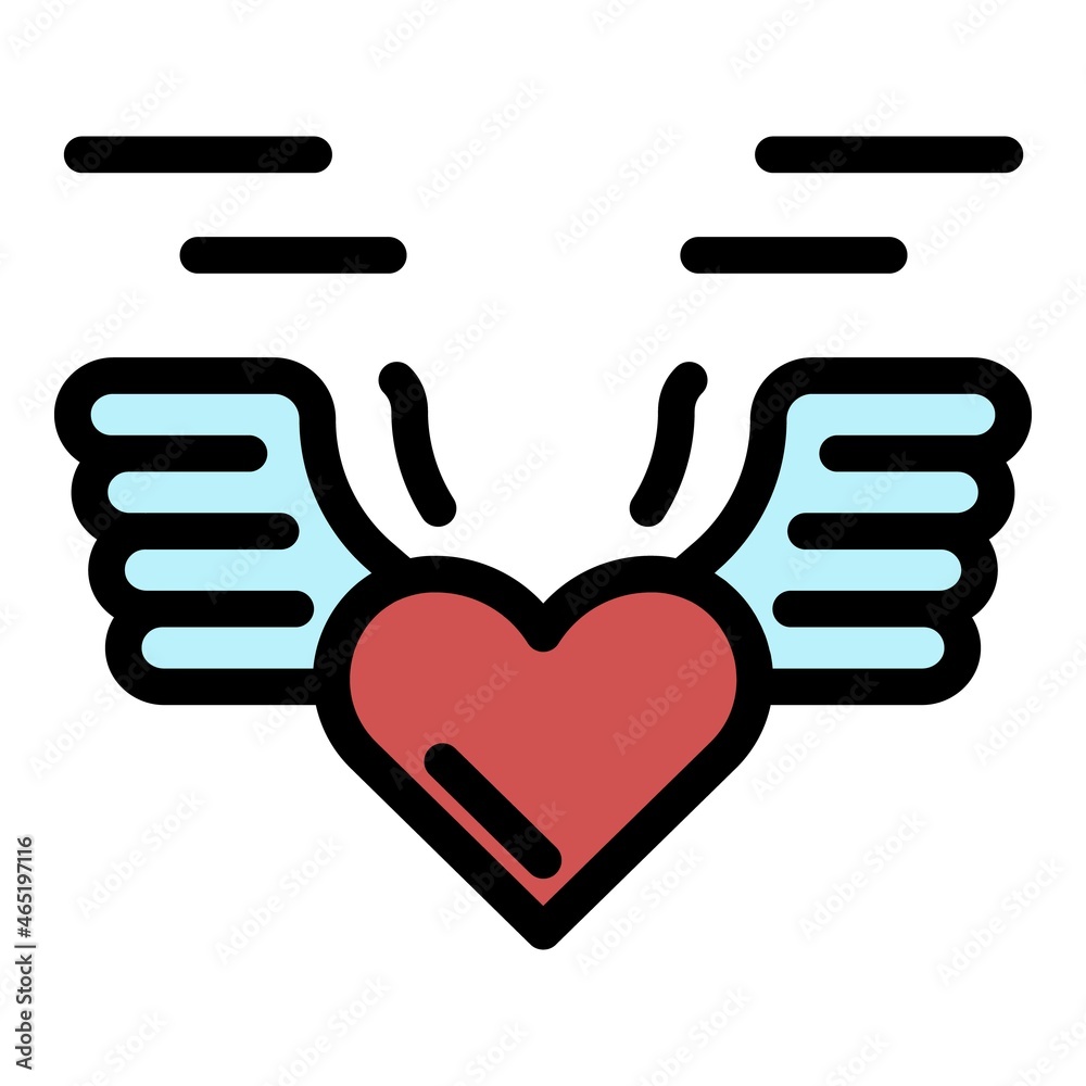 Love heart wings icon. Outline love heart wings vector icon color flat isolated Love heart wings icon. Outline love heart wings vector icon color flat isolated