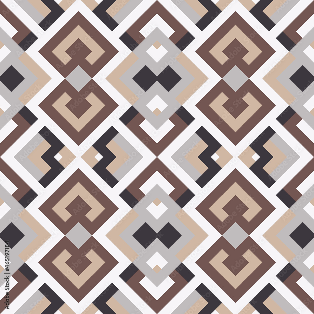 Abstract seamless pattern. Mosaic texture for textile, clown, carpeting, warp, book cover, clothes. Vector geometric background of triangles in brown, gray, white colors Abstract seamless pattern. Mosaic texture for textile, clown, carpeting, warp, book cover, clothes. Vector geometric background of triangles in brown, gray, white colors