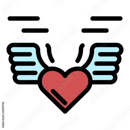 Love heart wings icon. Outline love heart wings vector icon color flat isolated