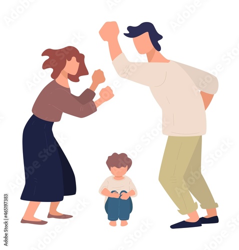 Violence at home, husband yelling at wife and kid