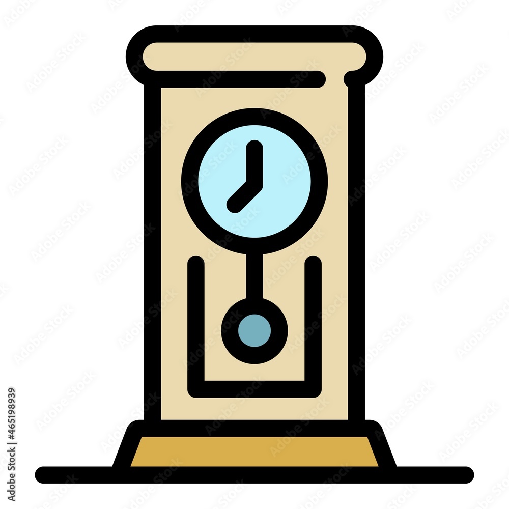 Retro pendulum clock icon. Outline retro pendulum clock vector icon color flat isolated Retro pendulum clock icon. Outline retro pendulum clock vector icon color flat isolated