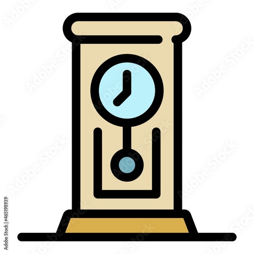 Retro pendulum clock icon. Outline retro pendulum clock vector icon color flat isolated