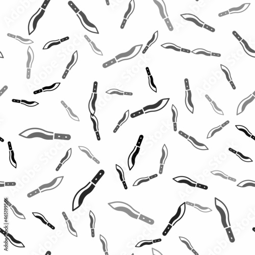 Black Machete or big knife icon isolated seamless pattern on white background. Vector