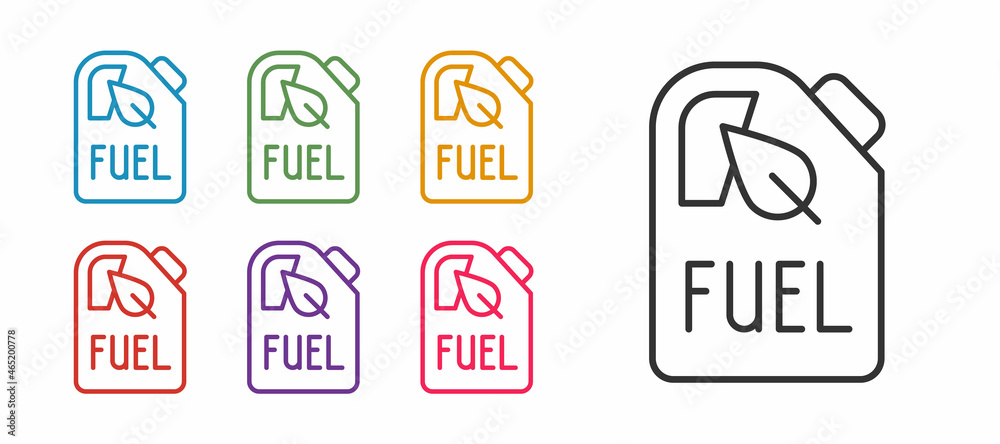 Set line Bio fuel canister icon isolated on white background. Eco bio and barrel. Green environment and recycle. Set icons colorful. Vector Set line Bio fuel canister icon isolated on white background. Eco bio and barrel. Green environment and recycle. Set icons colorful. Vector