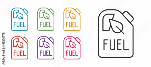 Set line Bio fuel canister icon isolated on white background. Eco bio and barrel. Green environment and recycle. Set icons colorful. Vector