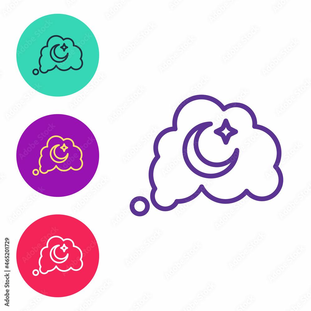 Set line Dreams icon isolated on white background. Sleep, rest, dream concept. Resting time and comfortable relaxation. Set icons colorful. Vector Set line Dreams icon isolated on white background. Sleep, rest, dream concept. Resting time and comfortable relaxation. Set icons colorful. Vector
