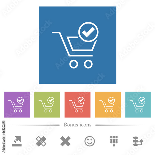 Cart checkout outline flat white icons in square backgrounds