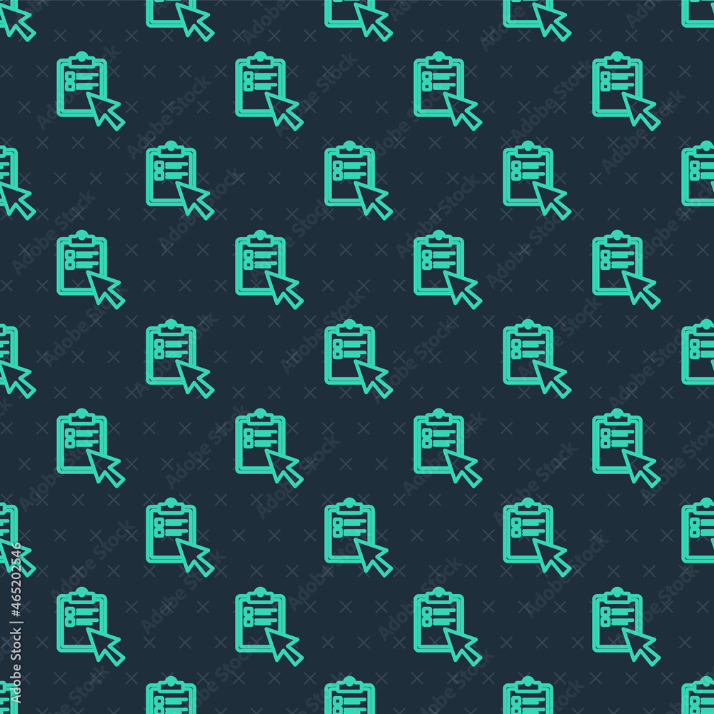 Green line Online quiz, test, survey or checklist icon isolated seamless pattern on blue background. Exam list. E-education concept. Vector Green line Online quiz, test, survey or checklist icon isolated seamless pattern on blue background. Exam list. E-education concept. Vector