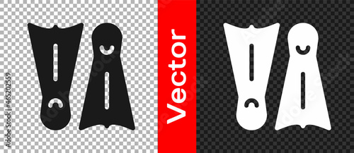 Black Rubber flippers for swimming icon isolated on transparent background. Diving equipment. Extreme sport. Diving underwater equipment. Vector