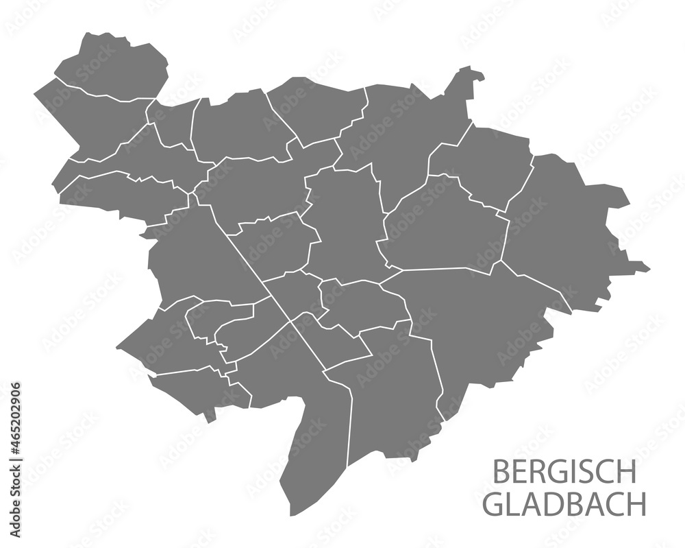 Obraz premium Modern City Map - Bergisch Gladbach city of Germany with districts grey DE