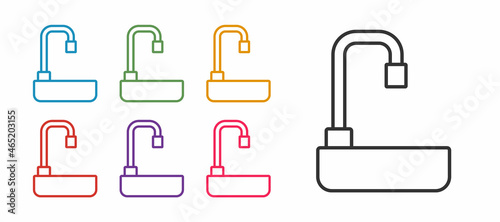Set line Washbasin with water tap icon isolated on white background. Set icons colorful. Vector
