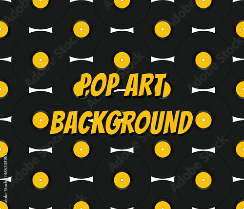 Retro audio plastic discs seamless pattern background. Vintage music disks template banner. Poster of vinyl player record. Vector wallpaper, wrapping or gift paper.