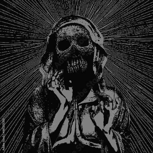 woman Skull horror graphic illustration vector art t-shirt design