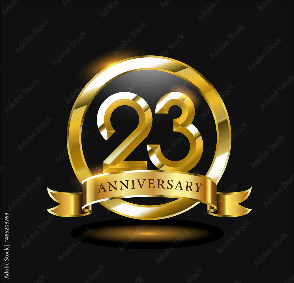 Naklejka premium 23 year anniversary celebration logo design with golden circle, vector illustration