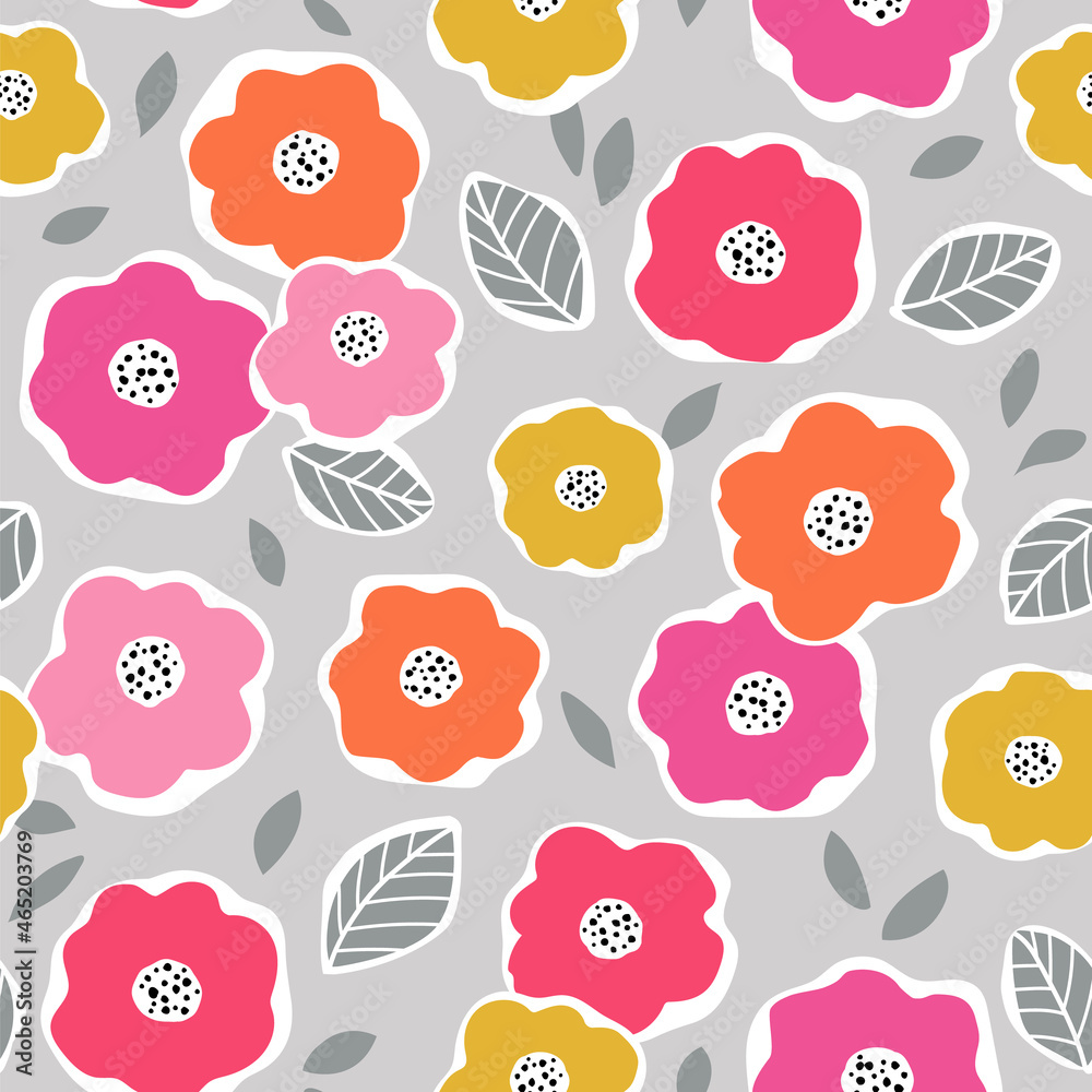 Fototapeta premium Colorful cute floral seamless vector pattern.