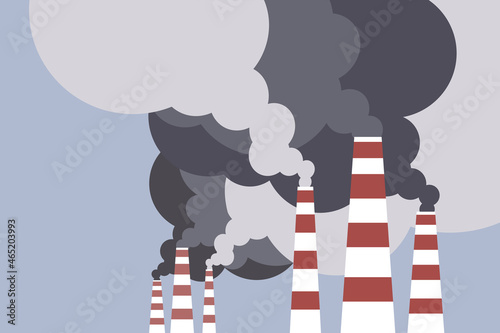 Illustration of factory exhausts emitting greenhouse gases to the environment
