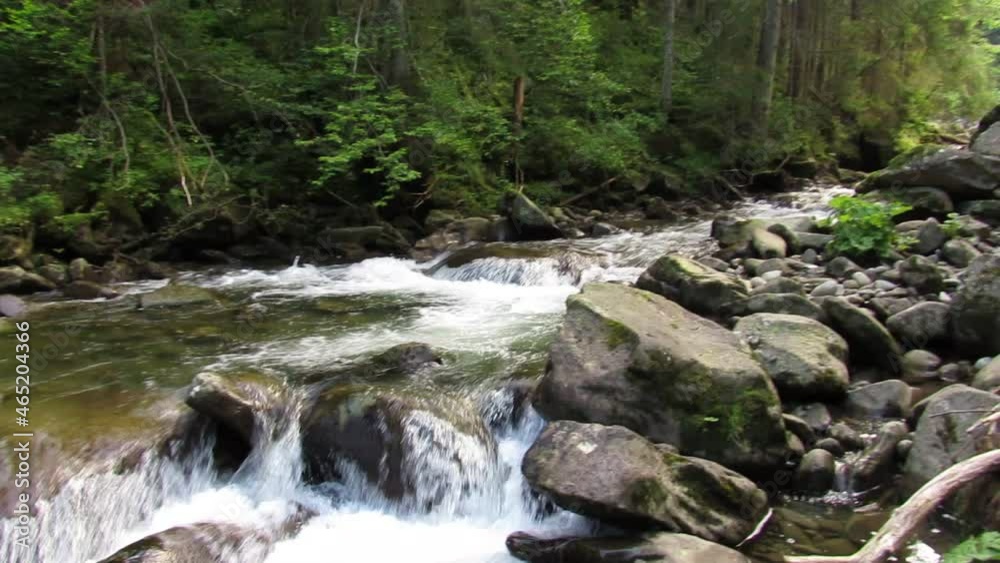 rapid flow of water in the mountains. mountain river rapid flow of water in the mountains. mountain river
