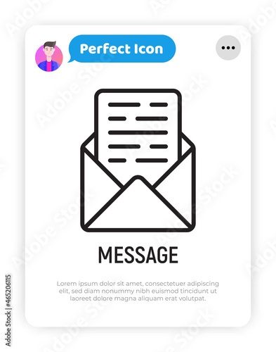 Open envelope with message thin line icon. Modern vector illustration.