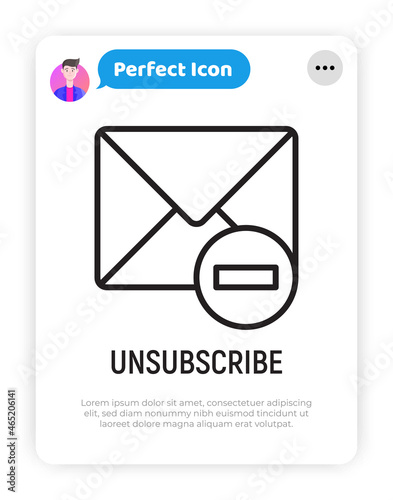 Unsubscribe thin line icon, envelope with minus. Modern vector illustration.