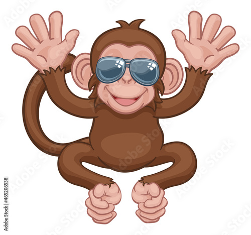 Monkey Sunglasses Cartoon Animal Mascot Waving