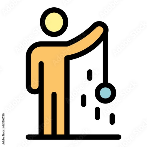 Man take sphere on wire icon. Outline man take sphere on wire vector icon color flat isolated