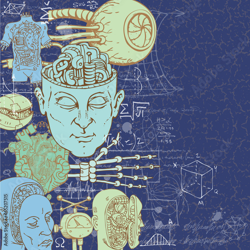vector image of a seamless texture background in the style of sketches from the diary of a scientist inventor with formulas and notes