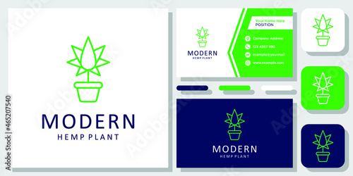 Pot Hemp Plant Cannabis Drug Organic Leaf Grass logo design inspiration with Layout Template Business Card