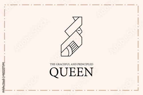 The graceful and principled Queen Logo Design line art from rectangle, this logo It has a meaning full of calmness, sticking to firm principles, and solving every problem with thoroughness.