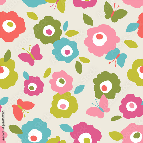 Wallpaper Mural Cute simple flower and butterfly pattern vector background. Torontodigital.ca