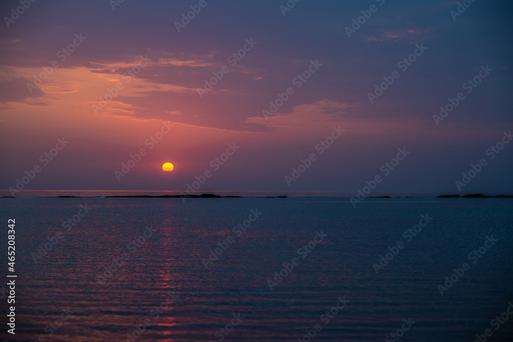 Sunrise over the Caspian Sea. Beautiful cloudscape over the sea, sunrise shot