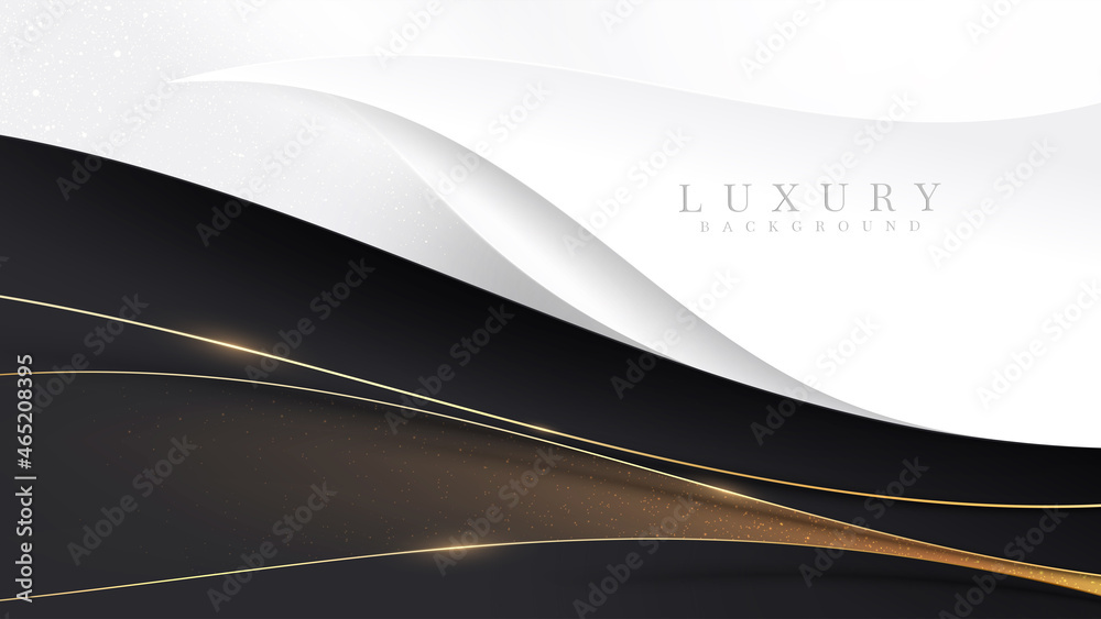 White and black luxury background with golden curve line elements Stock ...