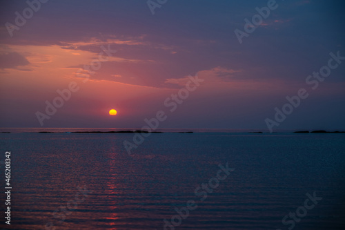 Sunrise over the Caspian Sea. Beautiful cloudscape over the sea, sunrise shot