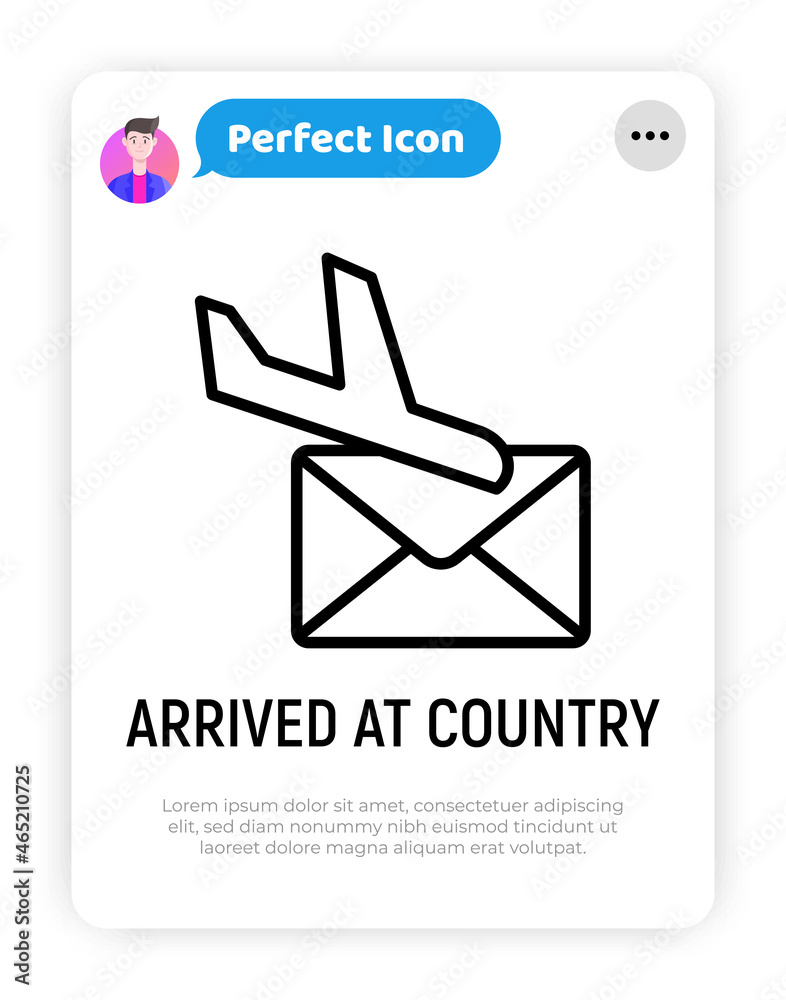 Avia delivery thin line icon, arrived at country sign. Plane and envelope. Modern vector illustration. Avia delivery thin line icon, arrived at country sign. Plane and envelope. Modern vector illustration.